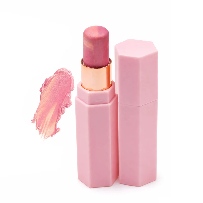 product custom logo face highlighter stick with pink gradient shimmer finish for private label beauty brands oem odm-0