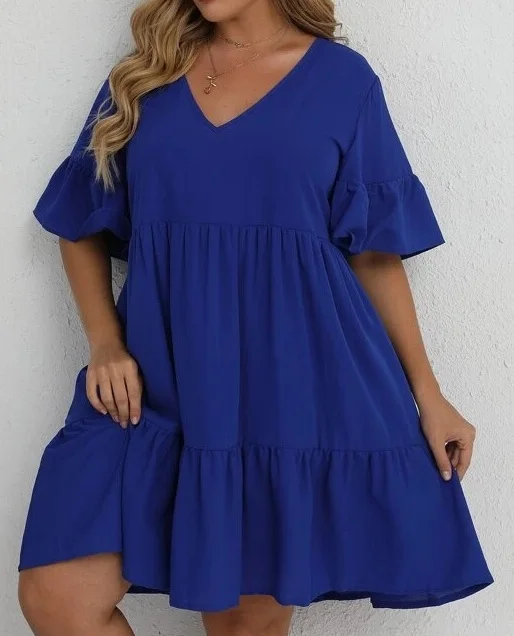 solid ruffle hem smock dress
