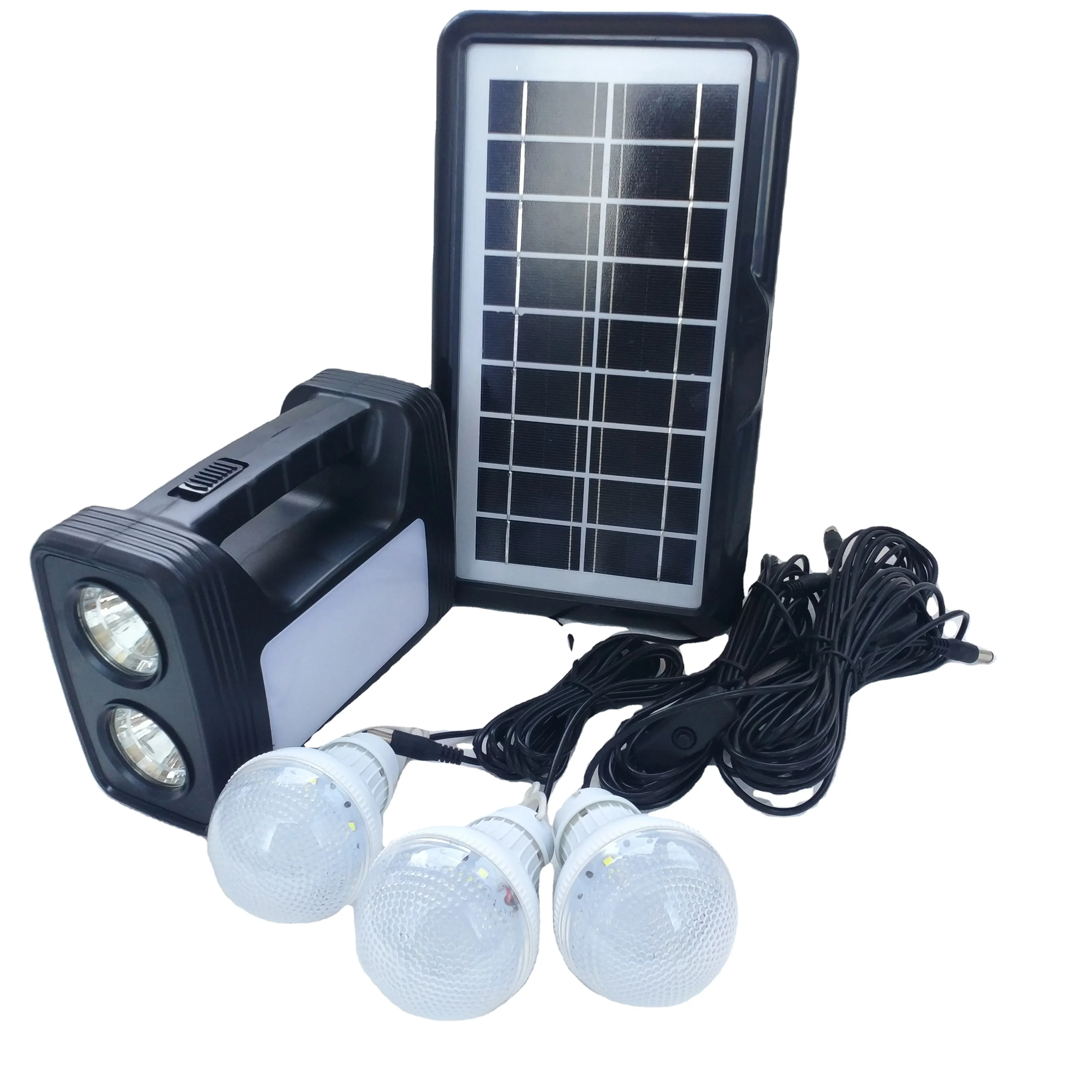 Free shipping Solar Light System Kit  Panel Controller 2 LED Bulbs 3 USB home 