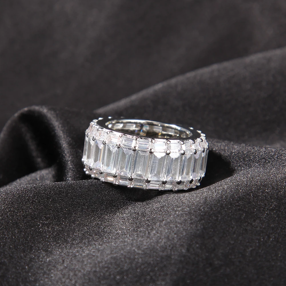 Fashion Hip Hop Rings 11mm Baguette Zircon Men Iced Out Ring 18K Gold Silver Plated Finger Ring for Women Men Gift