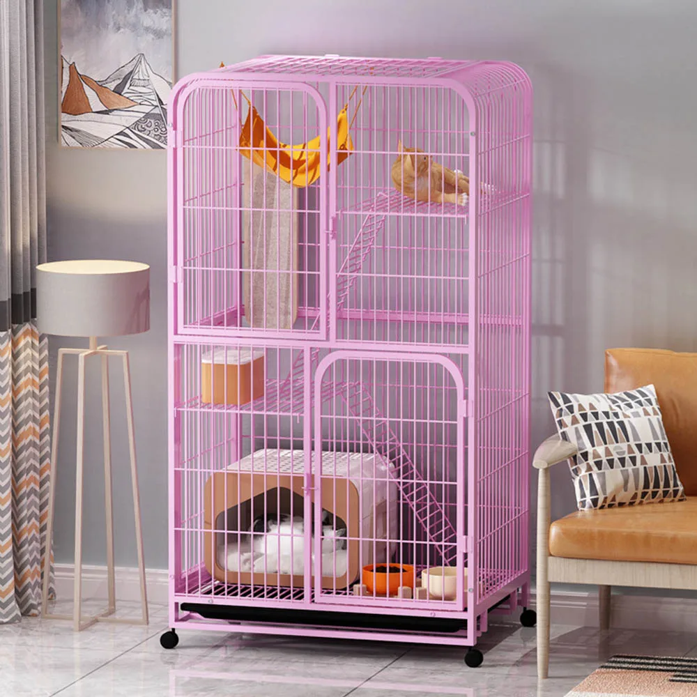 Steel wire cat cage in pink colour