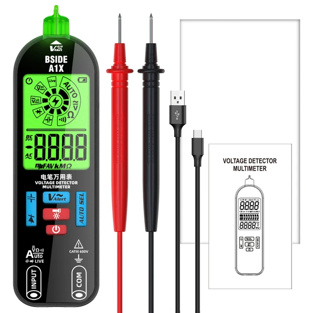 BSIDE A1X Digital Multimeter 1999 Counts Multi Tester with High Accuracy Smart Auto-ranging Voltmeter Ohm Hz Continuity Tester