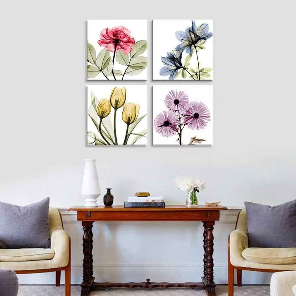 4pcs Home Decor Abstract Flower Wall-Art Canvas Print-Pictures For Living Room 