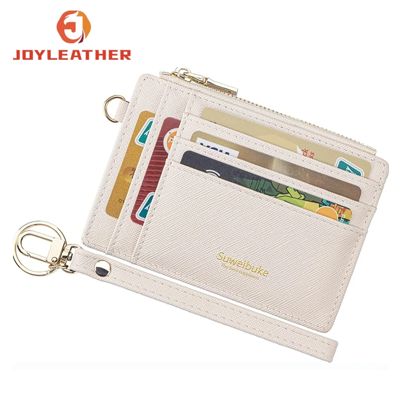 Custom Print PU Leather Zipper Small Compact Slim RFID ID Credit Card Holders Wristlet Keychain Wallets