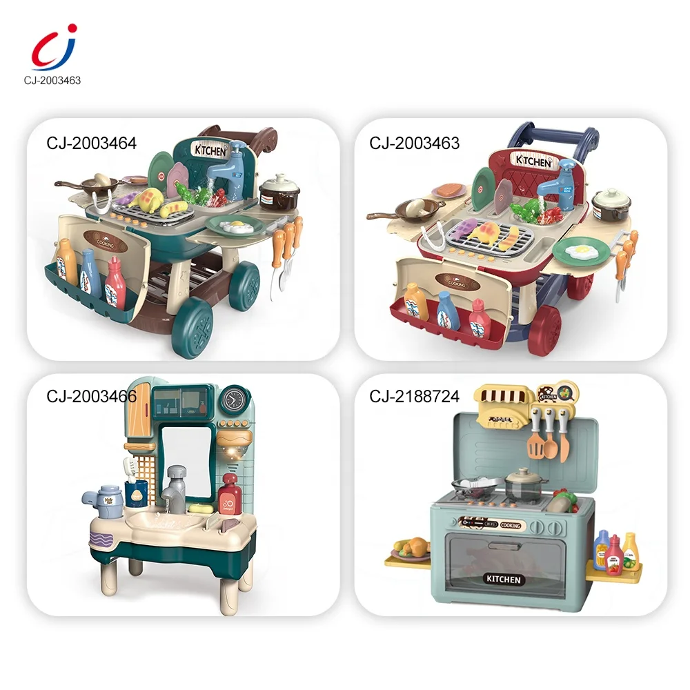 Chengji kid toys manufacturer pretend kitchen cooking toys push food cart kid trolley supermarket shopping kitchen cart toy