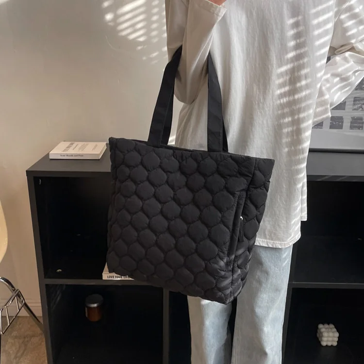 Women's Lightweight Quilted Puffer Tote Bag Cotton Padded Shoulder Handbag with Two Handles Open Closure factory
