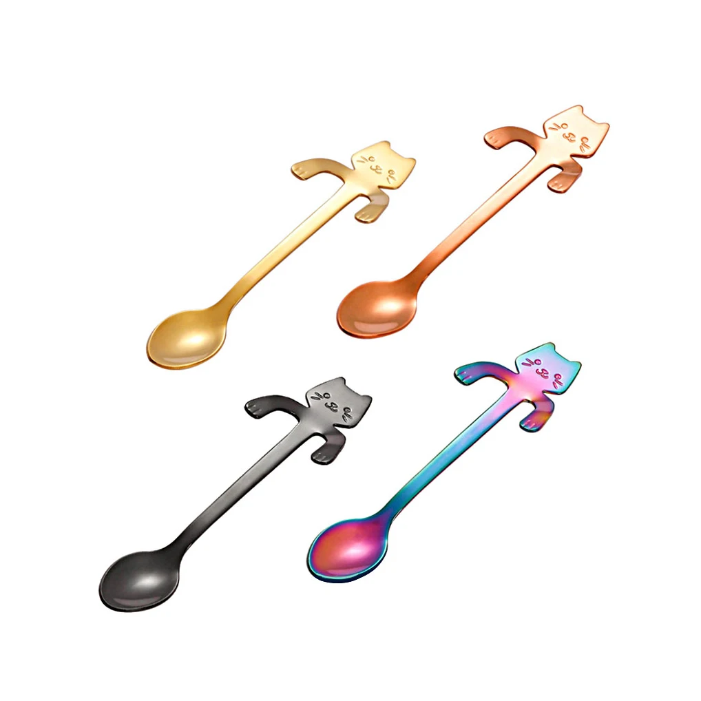 Color : Black 1Pcs Coffee Spoon 304 Stainless Steel Tea Ice Cream Spoons Black Gold Colourful Scoop Dinnerware Set for Hotel Party Restaurant 