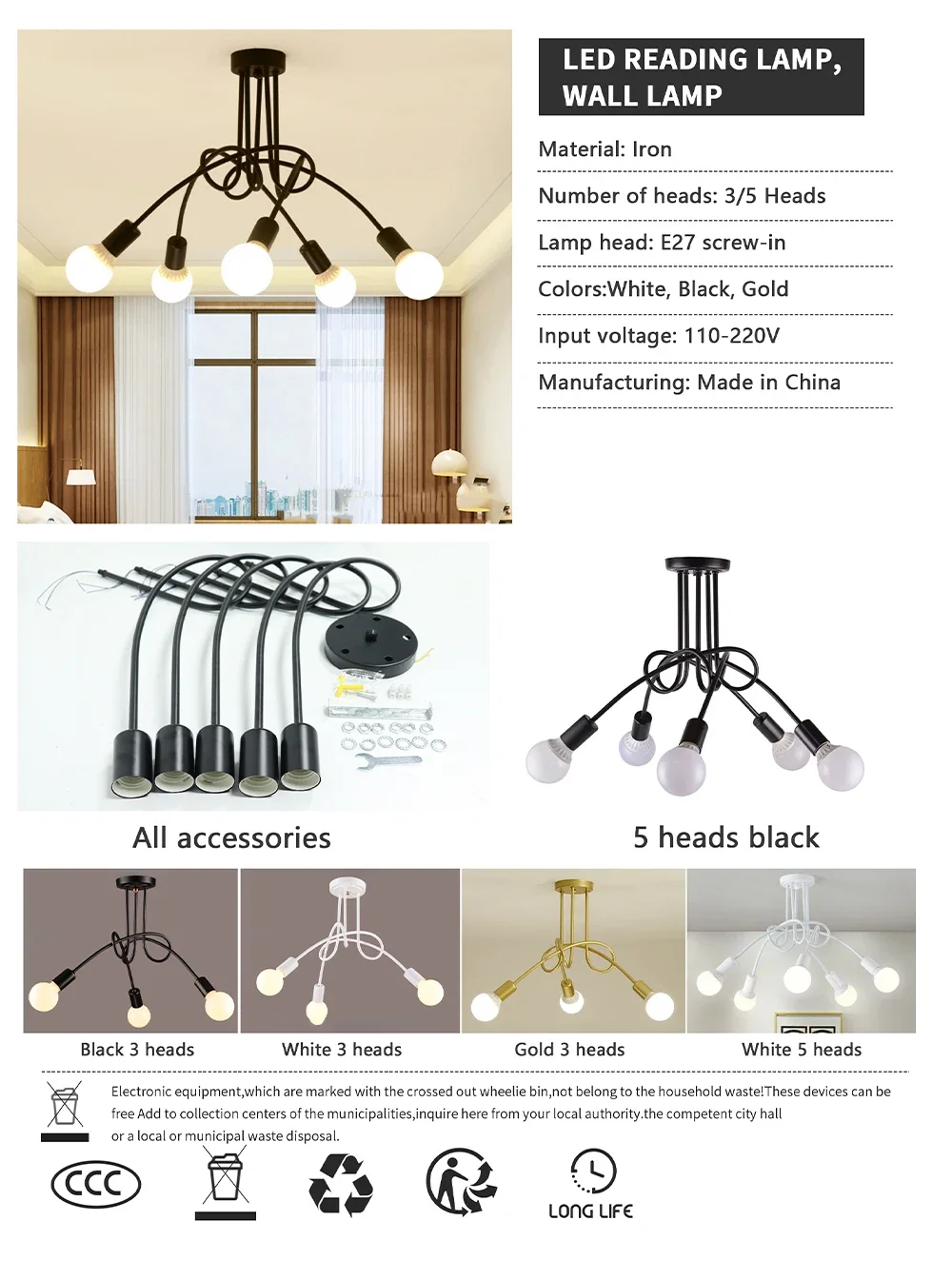 Hanglamp/Kroonluchter Zwarte Sputnik 4 Gloeilampen E27 Industriële