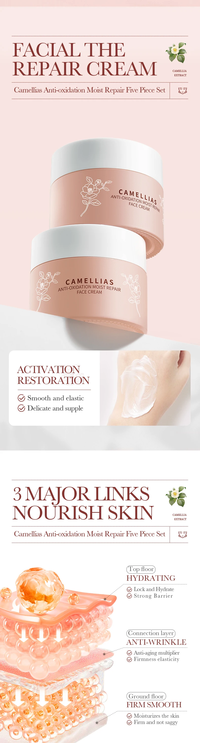 product bioaoua camellia antioxidant moisturizing repair 5 piece skincare set cross border trade wholesale-9