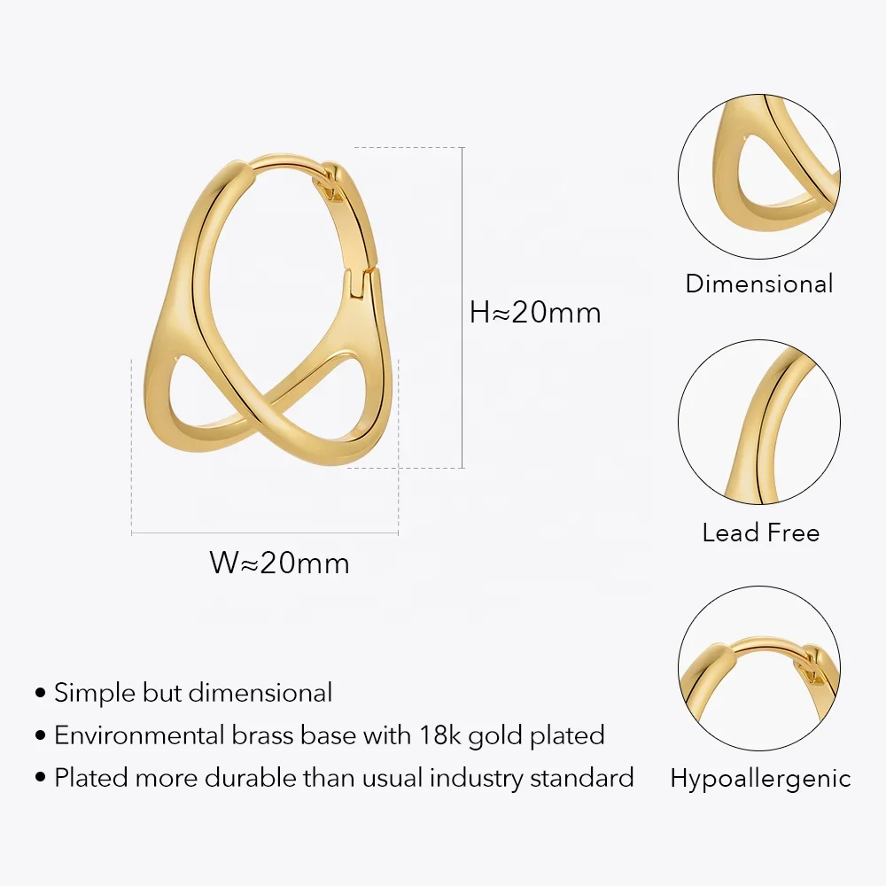 Original Design 18K Gold Plated Brass Jewelry Geometric Piercing Earings  Gold Color Pendientes New In Hoop Earrings E221448