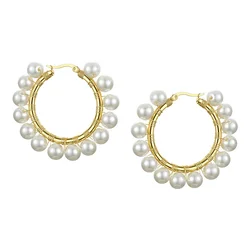 High Quality 18K Gold Plated Stainless Steel Jewelry Pearls Hoop Fashionable For Women Earrings E191099
