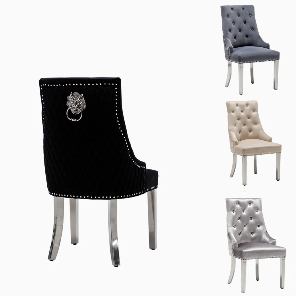 tufted velvet fabric studded dining chair