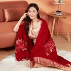Wool Scarf 2021 New Design Embroidery Wool Scarf Winter Embroidered Pashmina Cashmere Shawl For Women