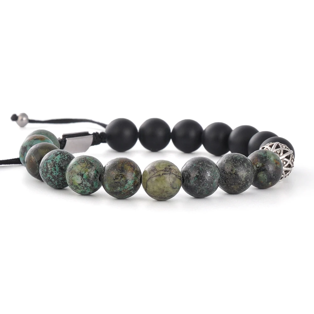 F237 Hand-woven Bead Charms Turquoise Agate Stone Adjustable Gifts Fashion Suitable Both Sexes 1cm Trendy Men's Charge Ball 2pcs