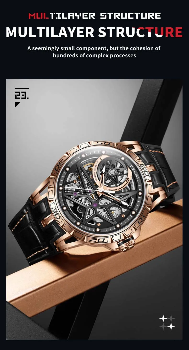 GELATU 6009 Popular Custom Face Mens Mechanical Watch Buy Leather Strap Luminous Scrolling Moq 1 Casual Watch Company