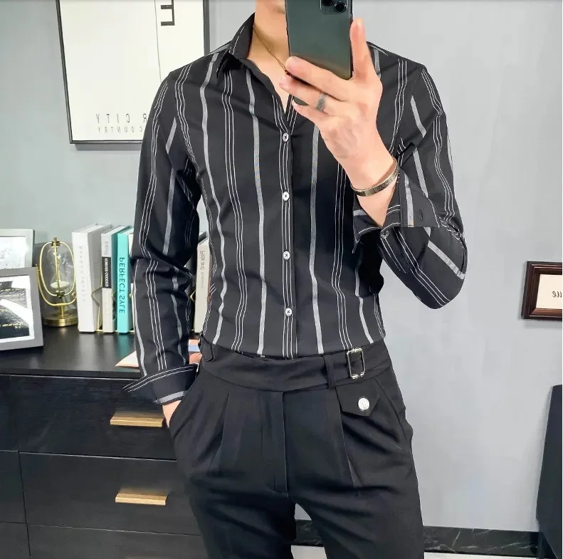 men's long-sleeved shirt high-grade business casual hot male Youth solid color shirts wholesale cardigan blouse top