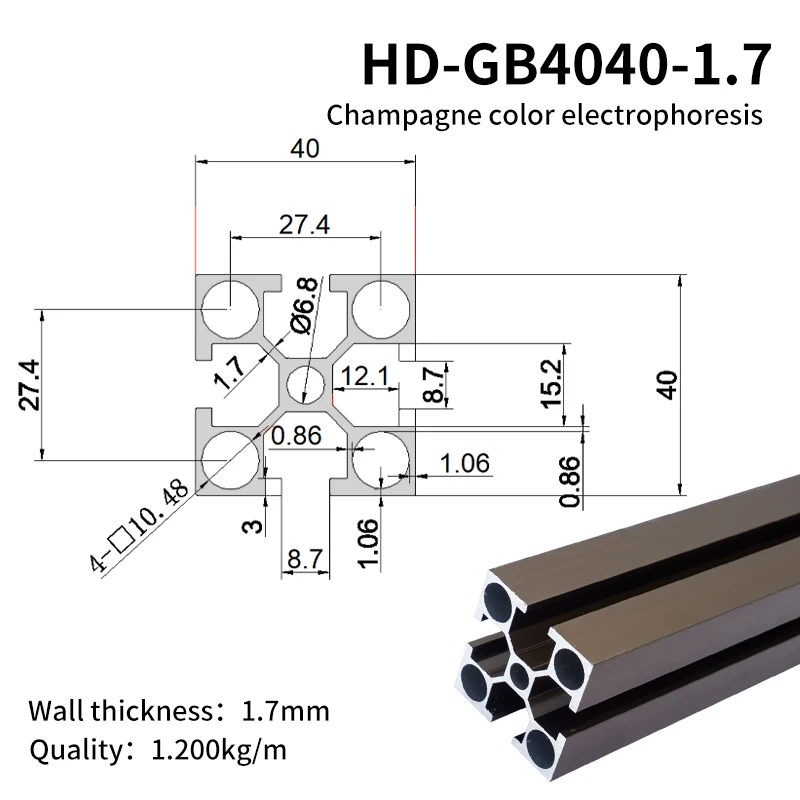 4040 4080 Factory Extrusion Industry Profile Aluminum Custom t Slot v Slot Aluminum Profile Champagne Color Electrophoresis factory