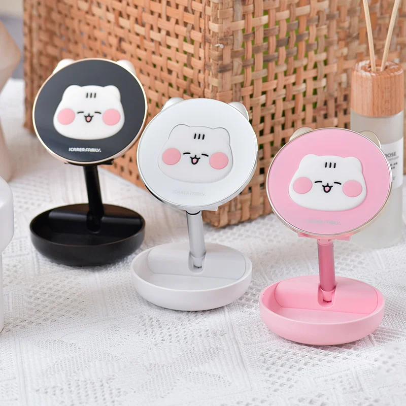 ICARER FAMILY Cute Animal Cell Phone Stand Desktop Mobile Phone Holder Make-up Mirror and Folding Phone Holder