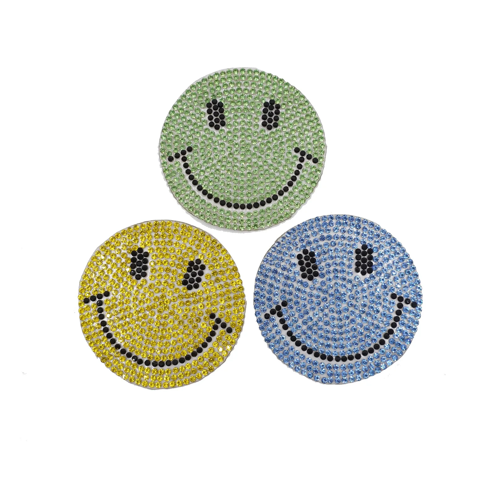 Baseball ready design free sample iron on colorful smiley face rhinestone luxury patches