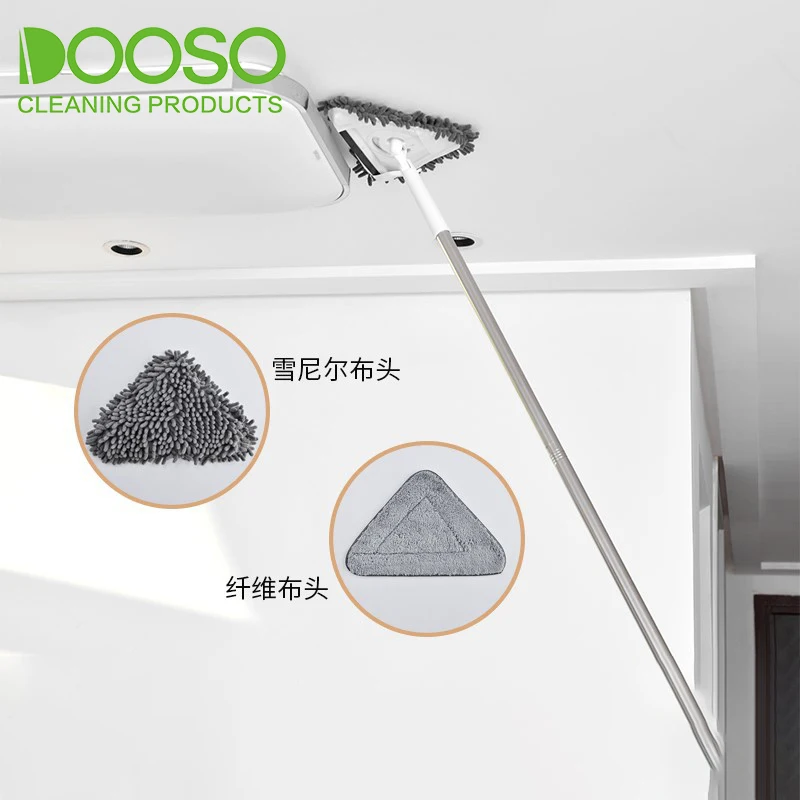 Microfiber Chenille Home Cleaning Wall Mop with 2 Replacement Cloth Head, Triangle Mop for Wiping Wall Ceiling Tile Floor
