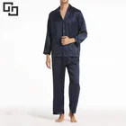 Sleeve Silk Pyjamas For Men Wholesale Men's Sleepwear Long Sleeve Shirt And Pants Set Navy Satin Silk Pajamas Men