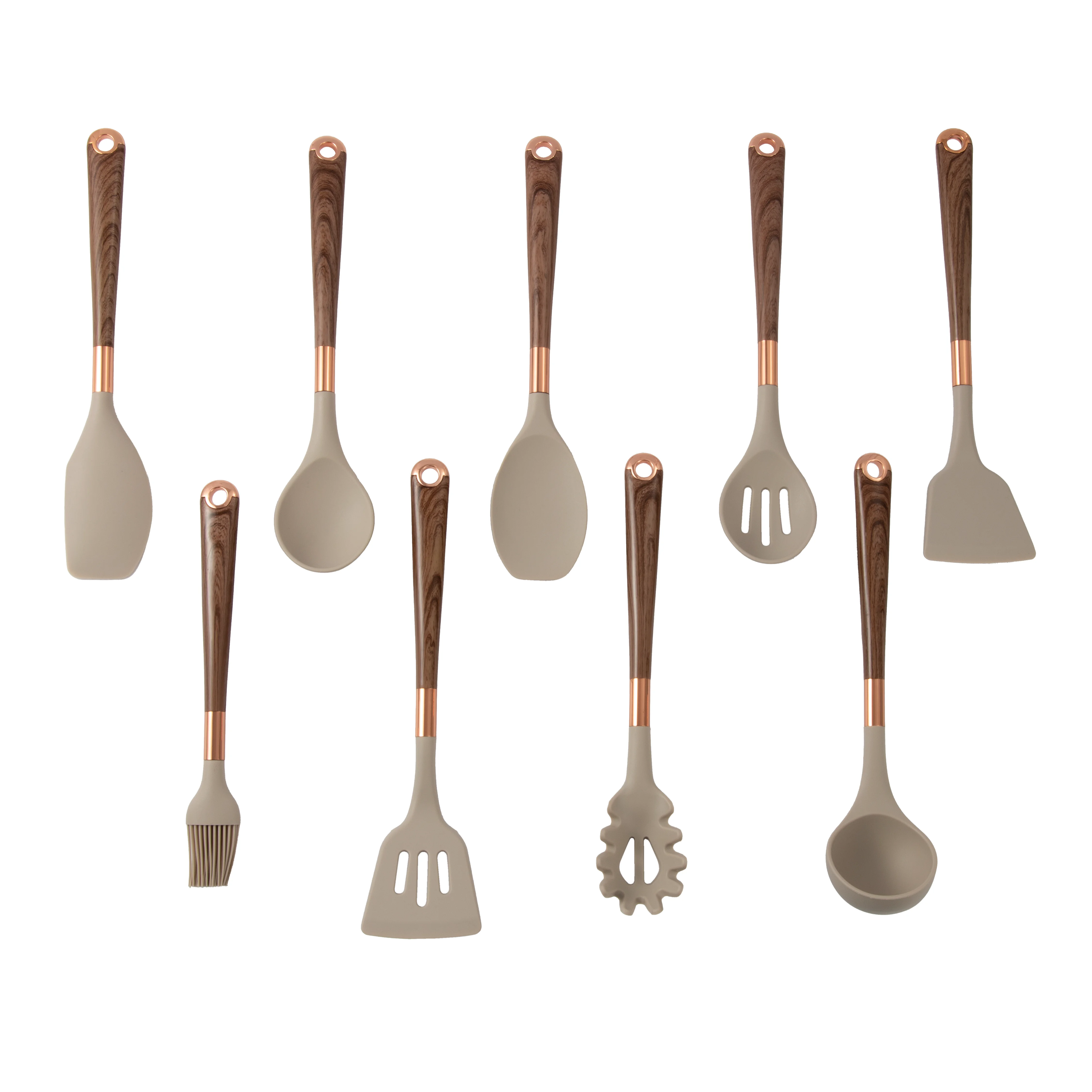 High quality 10pcs Of 1 Set Heat Resistant Silicone Kitchen Utensils With Wood Handle