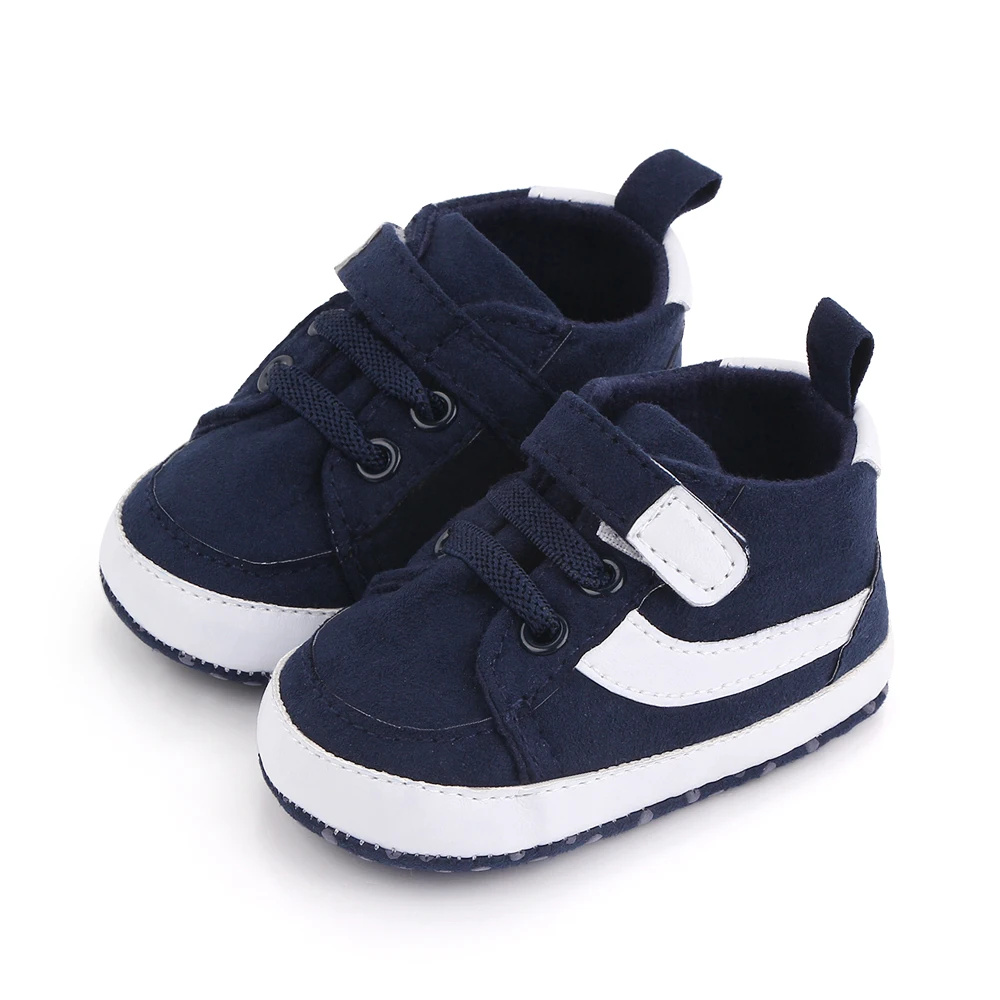 Spring and Autumn New 0-12 Months Baby Boys Solid Color Striped High Top Casual Walking Shoes factory