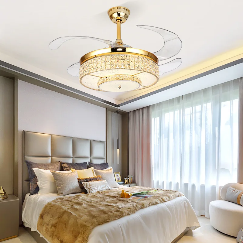 42inch modern ceiling fan lamp silver crystal Invisible fan light with remote