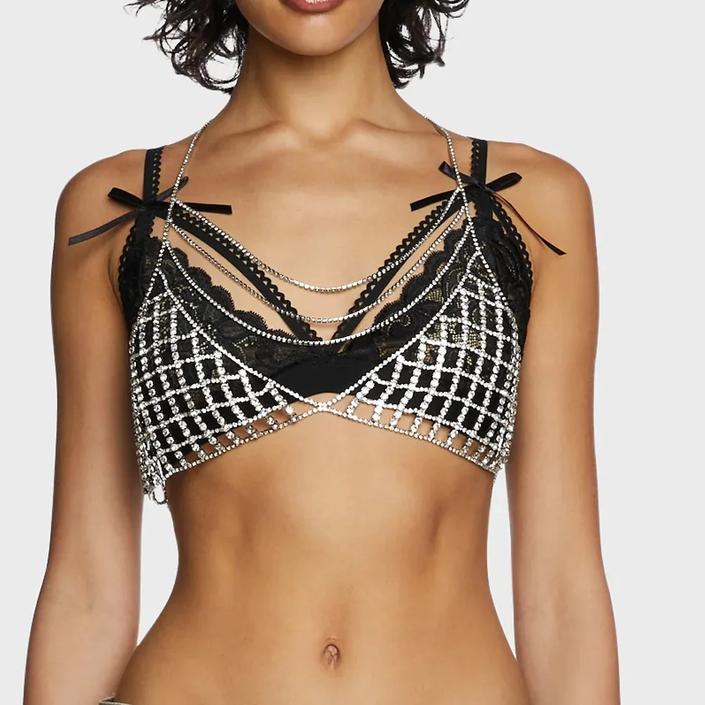 female nightclub sexy rhinestone bra lingerie jewelry accessories luxury shiny full diamond underwear sets