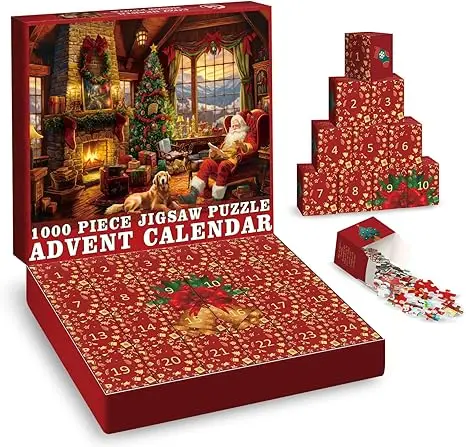 Custom Holiday Advent Calendar Jigsaw Puzzle 1000 Pieces Christmas Countdown Wooden Puzzle Game for Family Kids Gift details