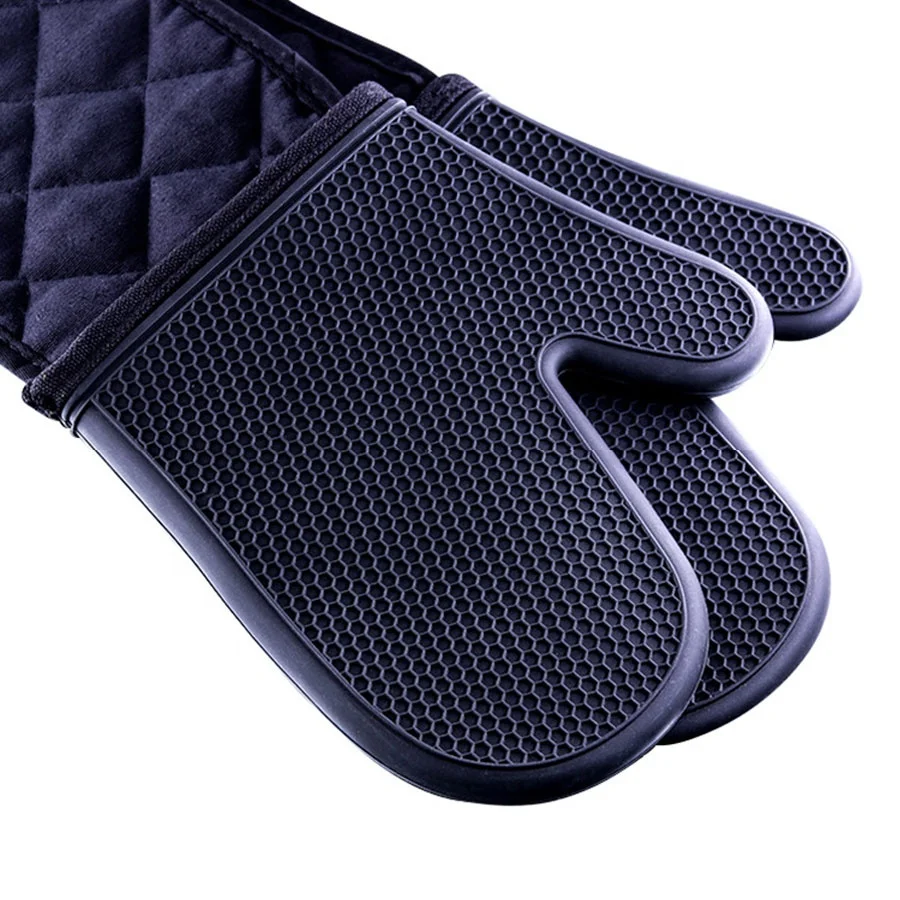 Extra Long Waterproof Non-slip Surface Kitchen BBQ Cooking Gloves Silicone Oven Mitts