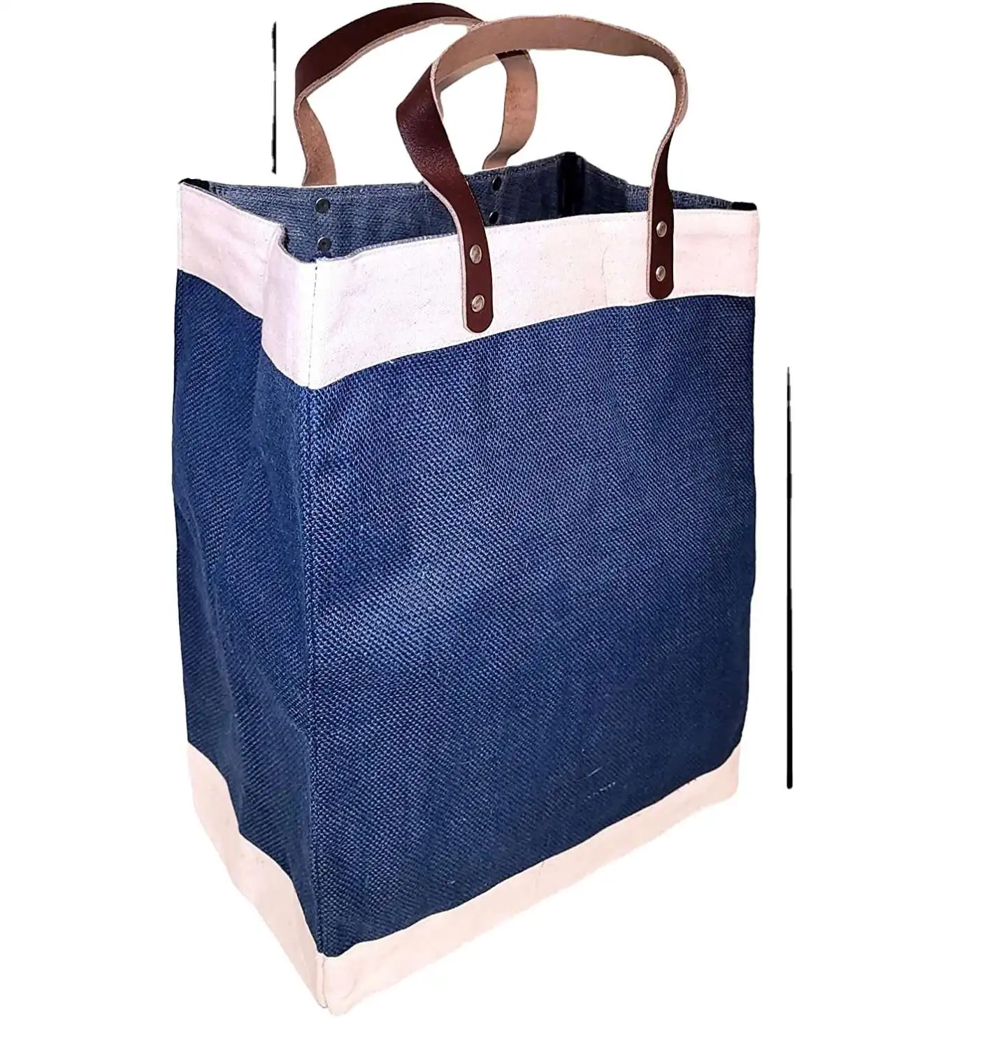 Eco-Friendly Large Jute and Cotton Leather Handle Market Tote Bag travel strong used