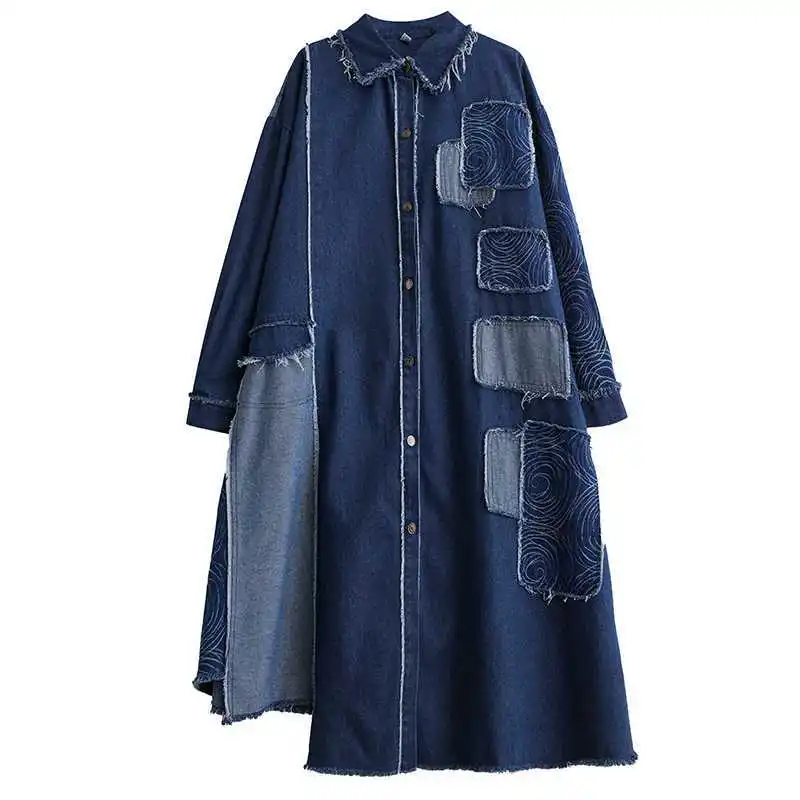 Boutique Wholesale 2025 Autumn New Loose Vintage Double Sided Washed Denim Craft Printed Spliced Women's Coats factory