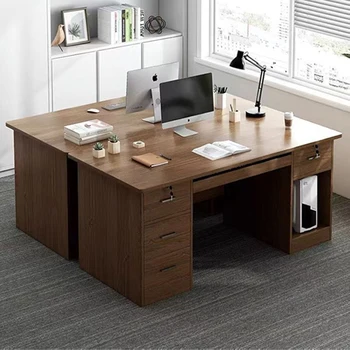 Factory Custom Small Single Staff Workspace Workstation Computer Desk office Classic Art Wooden Writing Table With Cabinet