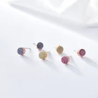 Rose Gold Round Shape 925 Sterling Full Diamond Silver Bling Bling 18k Rose Gold Plated Pierced Ear Studs Jewellery