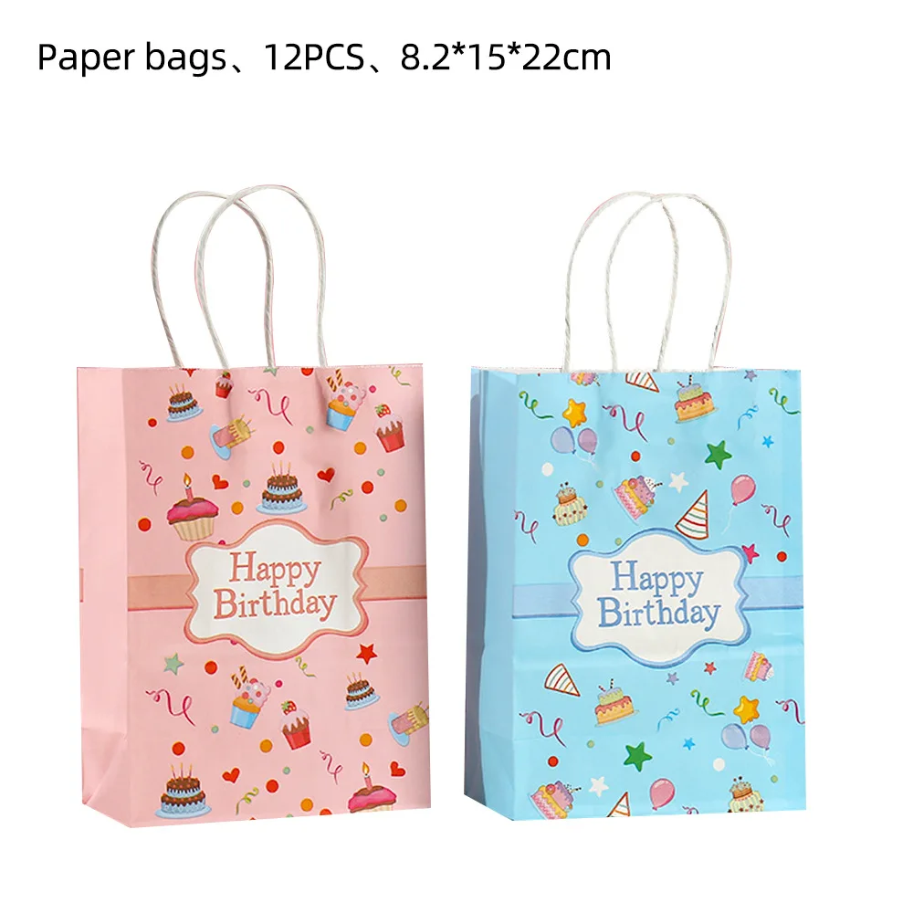 Pink kraft paper bag Candy Carrying happy birthday party girl gift bags