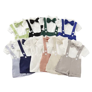 2021 Hot Sale Gentleman Toddlers Romper Bowknot Suspenders Short Sleeve Infant Clothes Suit Baby Boys Outfits
