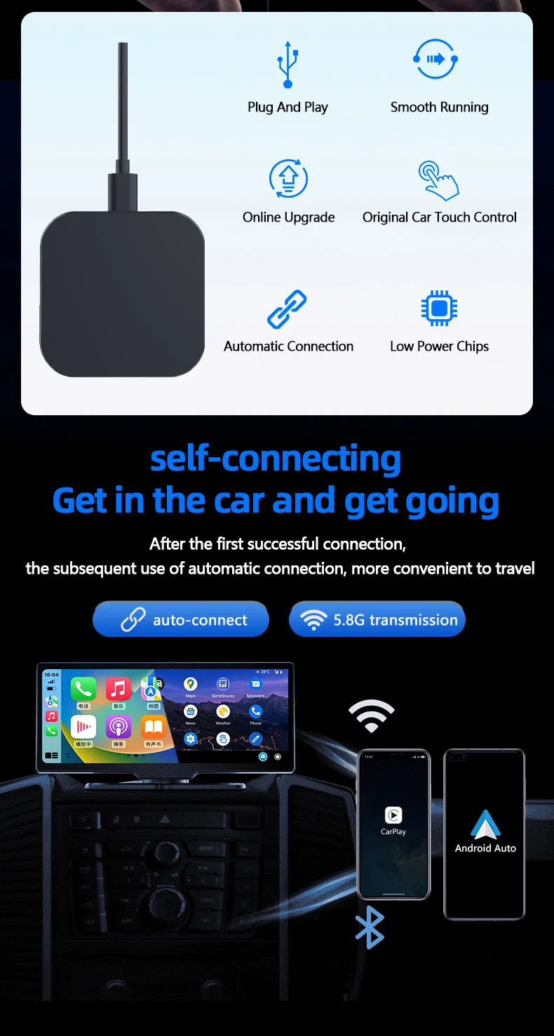 WOOBOOBOX Z1F Original car screen wired CarPlay/Android Auto to wireless CarPlay/Android Auto CarPlay Ai Box