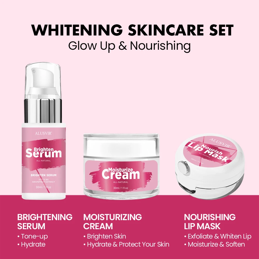 Private Label Skin Whitening Skincare Products Face Serum Brightening Facial Cream Lip Mask Skin Care Set For Black Women Skin