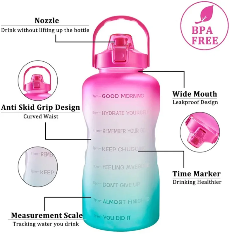 Portable Large Capacity 1.5L Fitness Time Maker Tritan Gradient Color Motivational Water Bottle For Sport