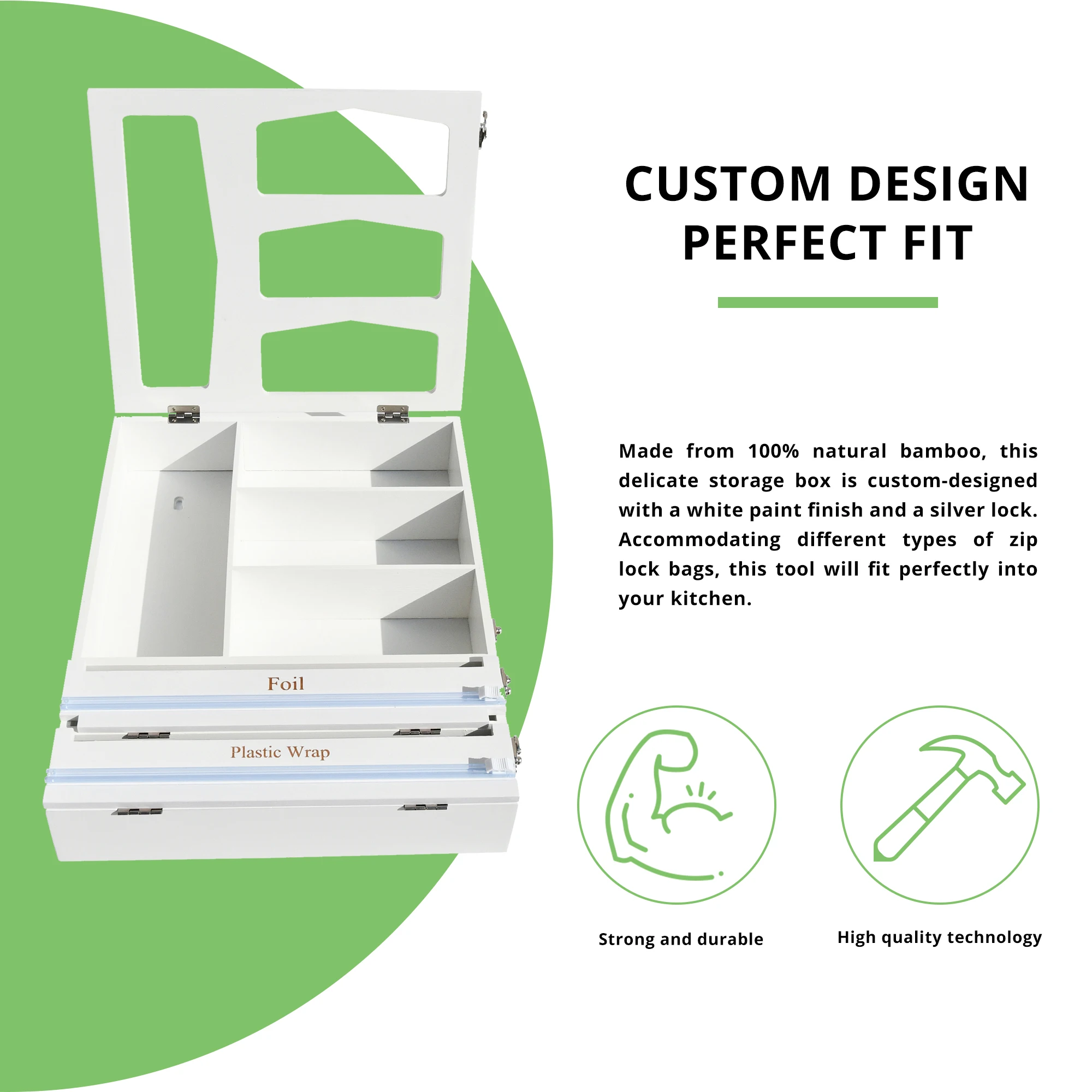 Youlike White Bamboo Ziplock 6 Slot Storage Organizer Kitchen Plastic Bags Storage Compatible