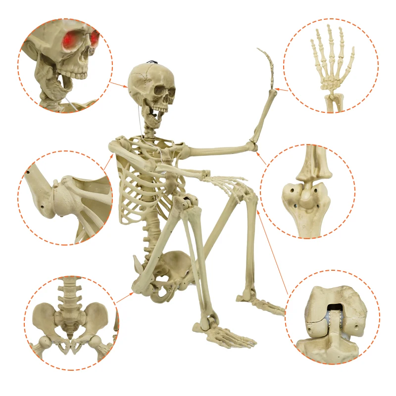 Halloween Prop Plastic posble Joints Bones Hanging Light Eye Human Halloween Skeletons For Holidays Decoration