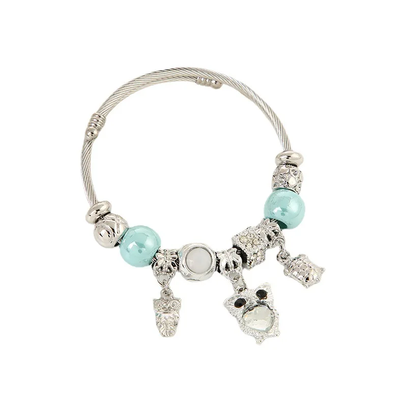Fashion Style Stainless Steel Bracelet Beaded Adjustable Owl Bracelet Steel Color Fashion Jewelry For Women Gift Trendy