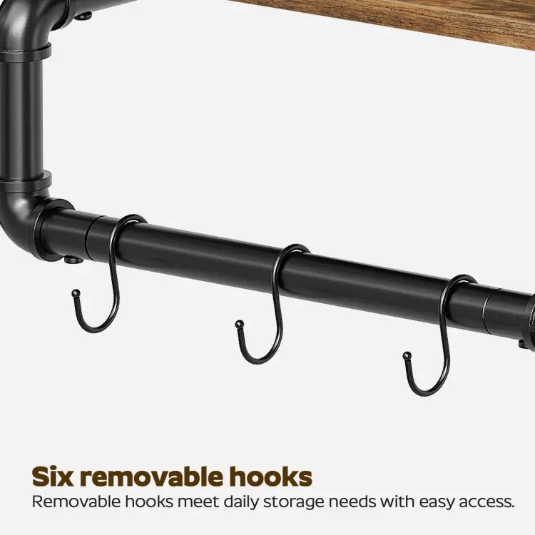 Wholesale Wooden Wall Mounted Coat Racks with Hooks and Storage Shelf Industrial Style Clothes Holder Rods for Entryway