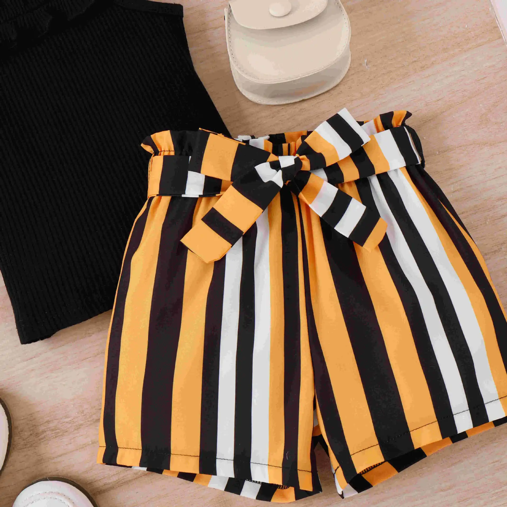 RTS 2023 girls clothing sets cotton sleeveless shirt top+stripe shorts boutique toddler kids summer shorts outfits