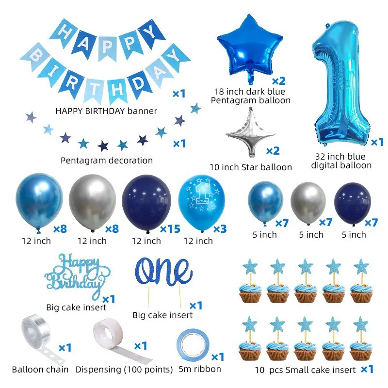 New blue birthday theme latex balloons garland arch 40 inch number balloons for boy baby shower party decoration