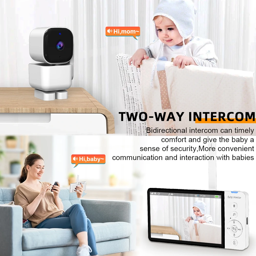 New Baby monitor camera 5 Inch 720P Night Vision Cry sound Feeding Reminder Temperature Detection 5000mah Battery Baby Monitor