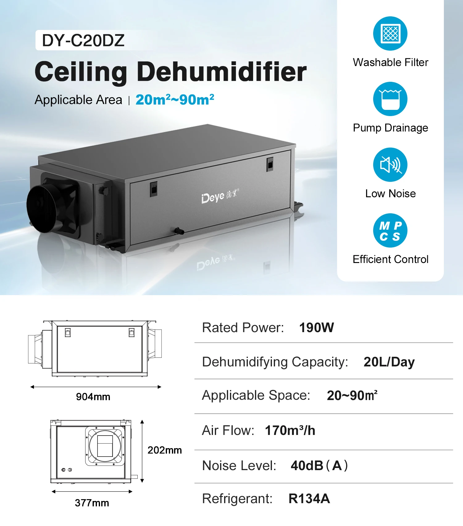 Air Purifier, DY-C20DZ, 20L, Ceiling - detail 2