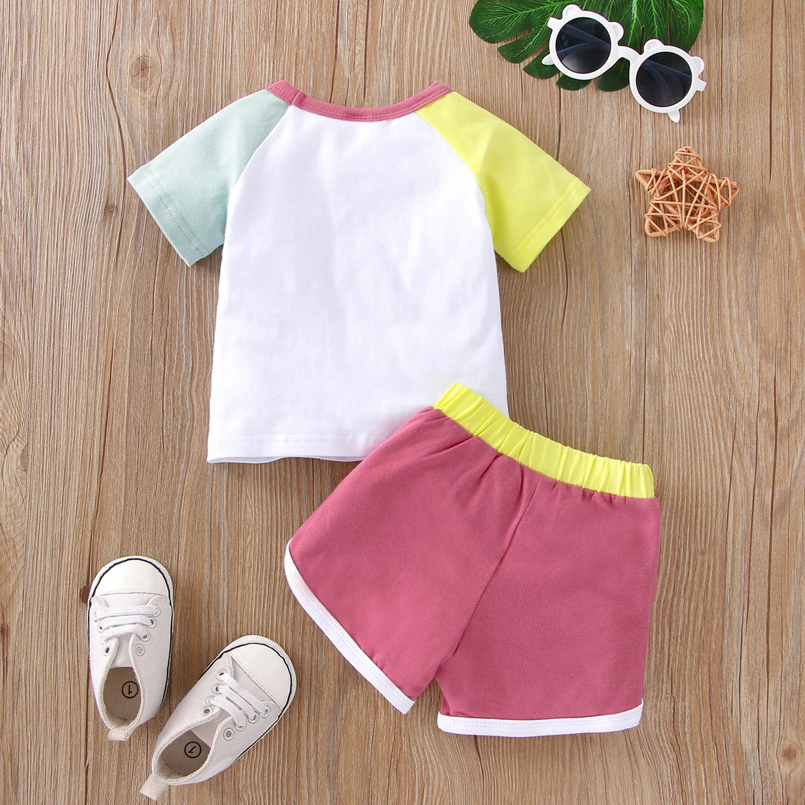 Factory wholesale kids summer outfits casual stitching solid shorts girl's suits fashion children biker clothing outfits