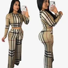 Top 2 Piece O5057-hot Selling Plaid Crop Top Wide Leg Pants Women Clothing 2 Piece Outfits Set